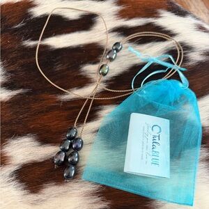 New authentic multi extra large peacock pearls  Tula blue tie necklace gorgeous